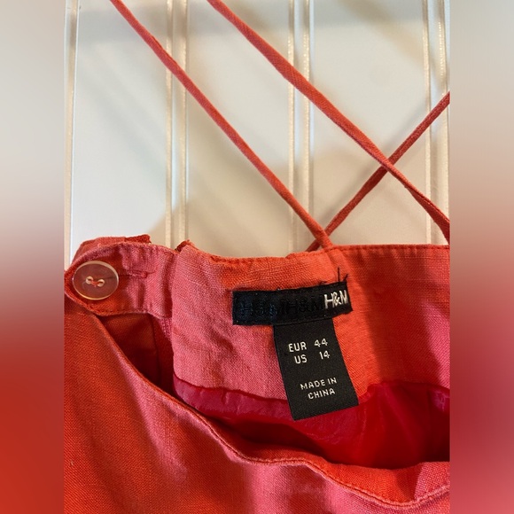 H&M Bright Coral Sleeveless Strappy Midi Dress 14 - Picture 3 of 6
